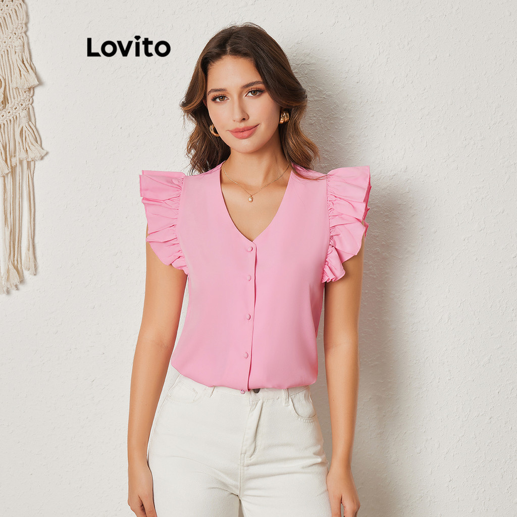 Lovito Áo kiểu đơn giản có nút cài phía trước cho nữ LBL08246