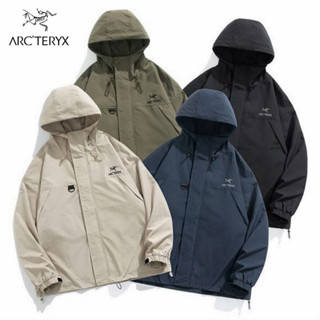 Logo thêu ARCTERYX 100% Nguyên bản Chống gió và chống nước Áo khoác cặp đôi ngoài trời Parka dành cho nữ Áo khoác trơn Máy bay ném bom Áo gió có mũ trùm đầu Áo khoác nam