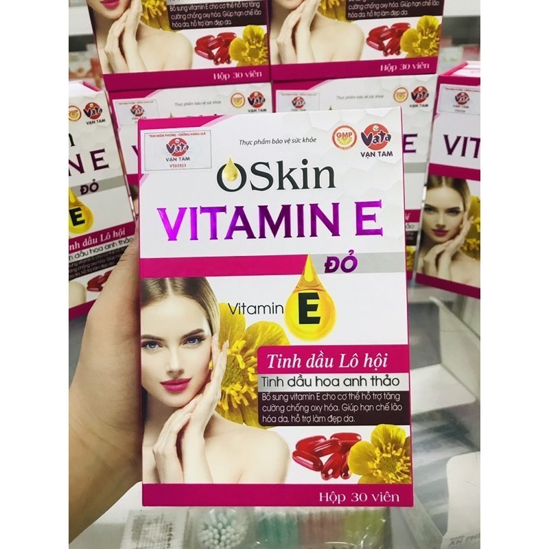 Viên uống đẹp da Oskin Vitamin E Đỏ Vạn Tam giúp trắng da giảm sạm nám