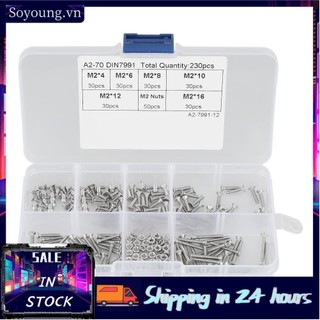 Soyoung 230 chiếc M2 Đai ốc và Bu lông Bộ Chèn ren Vít thép không gỉ
