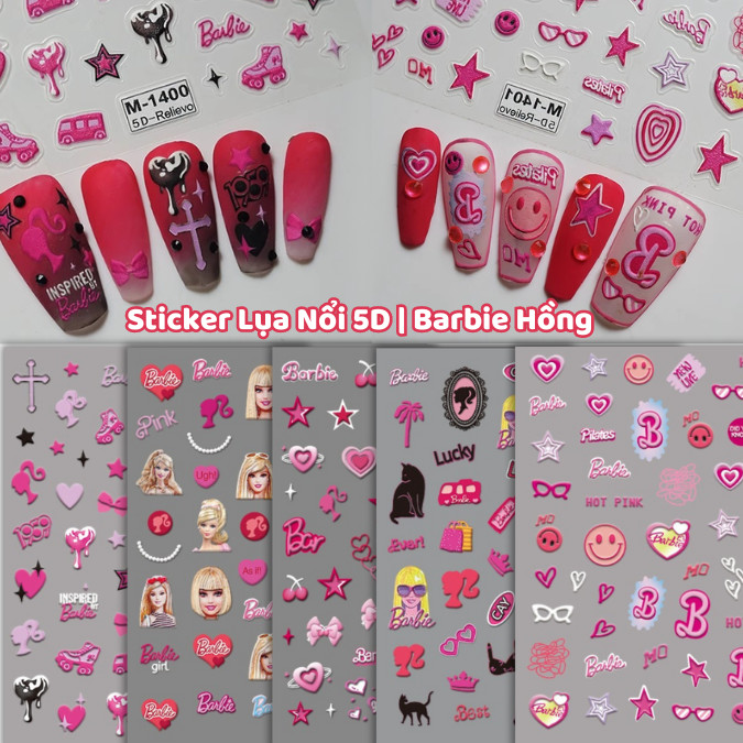 Sticker Lụa Nổi 5D | Barbie Hồng | Hình Dán Móng Tay