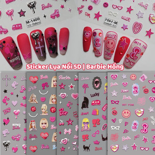 Sticker lụa nổi 5d | barbie hồng | hình dán móng tay