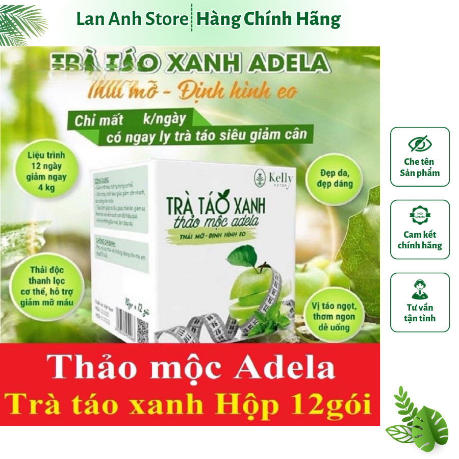 Trà Táo Xanh KELLY DETOX Hỗ Trợ Giảm Cân Hộp 12 gói tặng kèm Vitamin