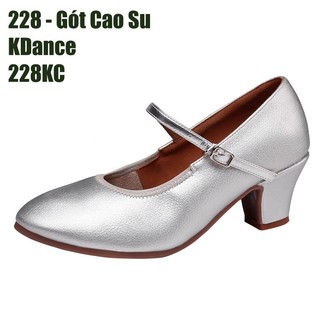 Giày khiêu vũ dancesport standard nữ kdance đế cao su 228kc gót 5cm - bạc