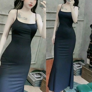 H901 Đầm body 2 dây dáng dài đuôi cá , Váy body nữ vải tăm lạnh Quảng Châu mềm mịn mát tôn dáng sexy mã hh03