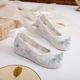 Giày Hán Phục Nâng Đế Thêu Hoa Nữ Sinh - Giày Múa Cổ Trang Mũi Cong Độc Quyền Phong Cách Mới0407 Phong Cách Mới Hanfu Giày Bên Trong Tăng Chiều Cao Thêu Nữ Sinh Khiêu Vũ Nữ Giày Đơn Giày Cổ Upturn Cổ Trang Phục Bo