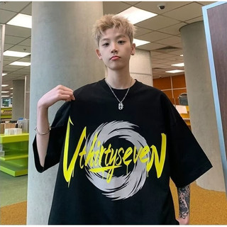 [Shineess] Áo nam chất lượng cao phong cách Mỹ Áo thun Cotton in chữ dành cho tuổi Teen thông thường Áo thun Oversize ngắn tay dành cho nam và nữ Áo thun cặp đôi