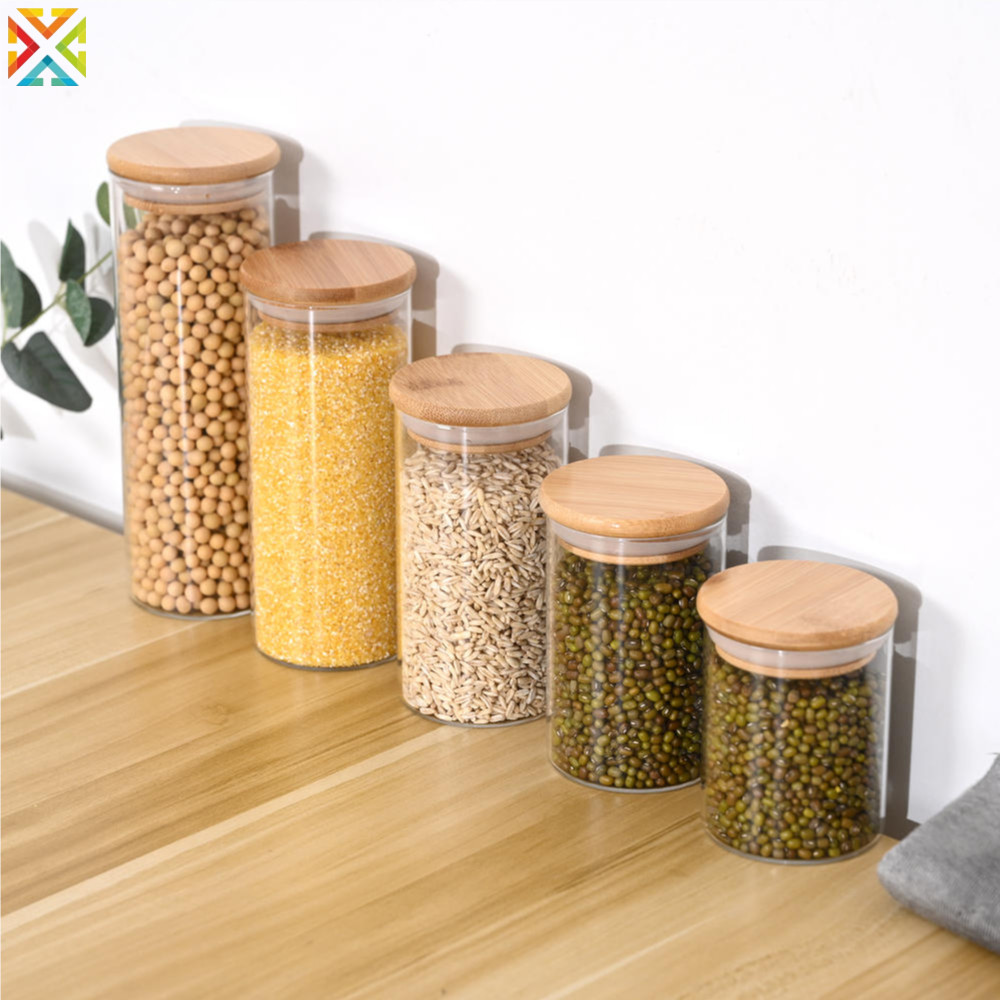 Lọ Thủy Tinh Có Nắp Tre Kín Hộp Bảo Quản Thực Phẩm Chai Chứa Đồ Cho Trà Rời Cà Phê Đậu Phụ Kiện Nhà Bếp