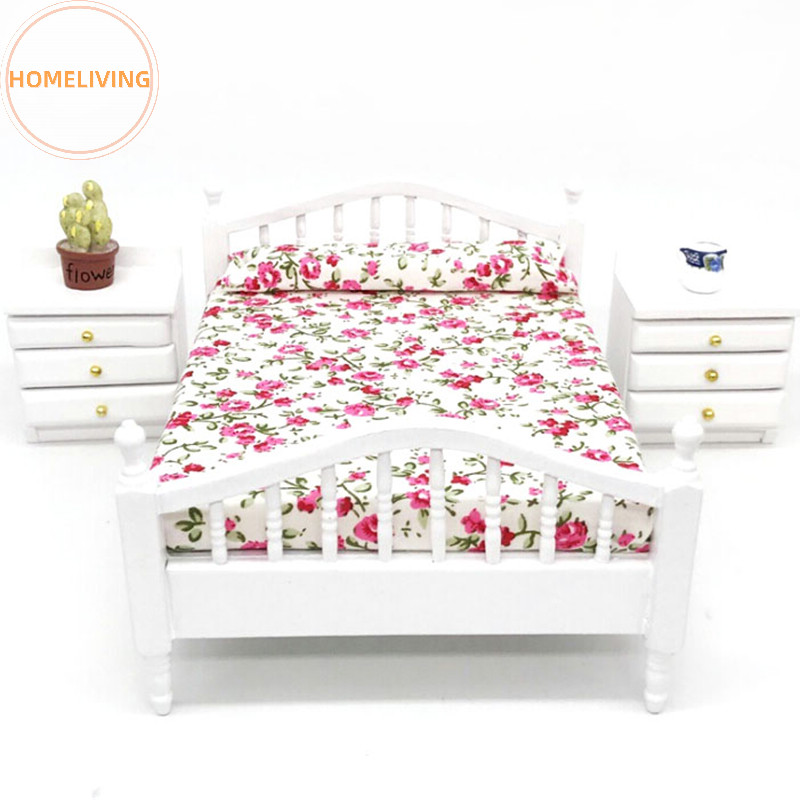 Homeliving 1 / 12 Nhà búp bê Nội thất phòng ngủ thu nhỏ Giường Mini có nệm VN