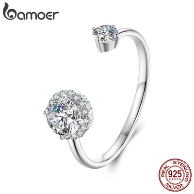 Bamoer 925 Sterling Sliver Mở Nhẫn Sáng Moissanite Trang Sức Thời Trang Quà Tặng Cho Nữ MSR067-E
