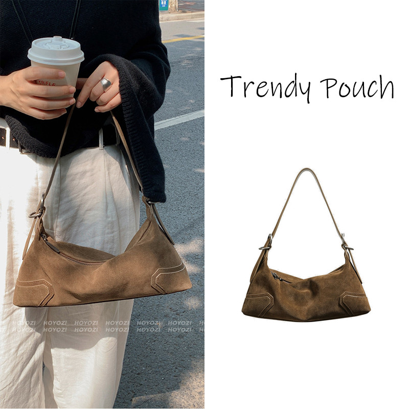 TRENDY   POUCH   túi da lộn,nhung ,túi đeo nách,thời trang,coquette bag