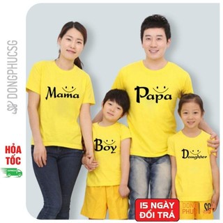 Áo thun gia đình màu vàng chữ dễ thương thun mềm mịn dày dặn cổ tròn gd868vd dongphucsg