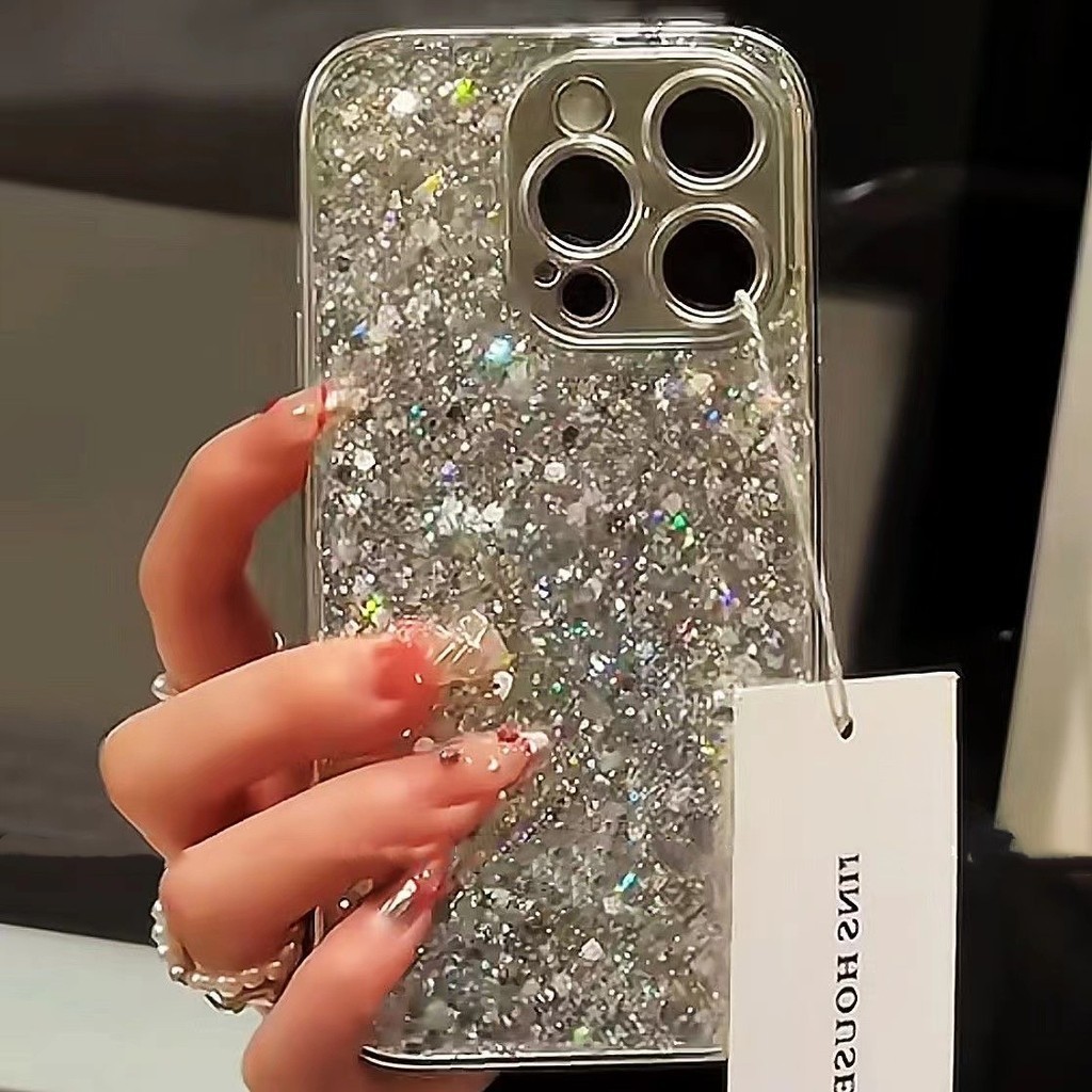 Sang Trọng Ốp Điện Thoại Cứng Chống Sốc Kim Tuyến Bạc Bảo Vệ Ống Kính Máy Ảnh Cho iphone 17ProMax 16 15 pro max 14 13 12 11