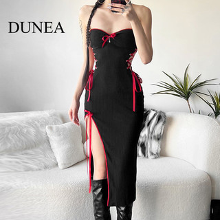 Dunea Nữ lệch vai Thắt lưng buộc dây xẻ màu khối