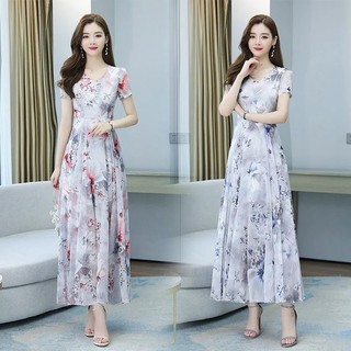 [Hàng có sẵn] Váy cao cấp cổ chữ V dành cho nữ khoe váy voan mùa hè cỡ lớn dành cho nữ tay ngắn khí chất mùa hè 2022