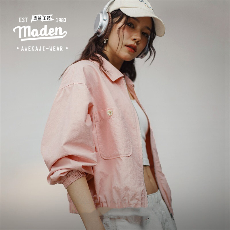 Maden American vintage baseball collar jacket top for women