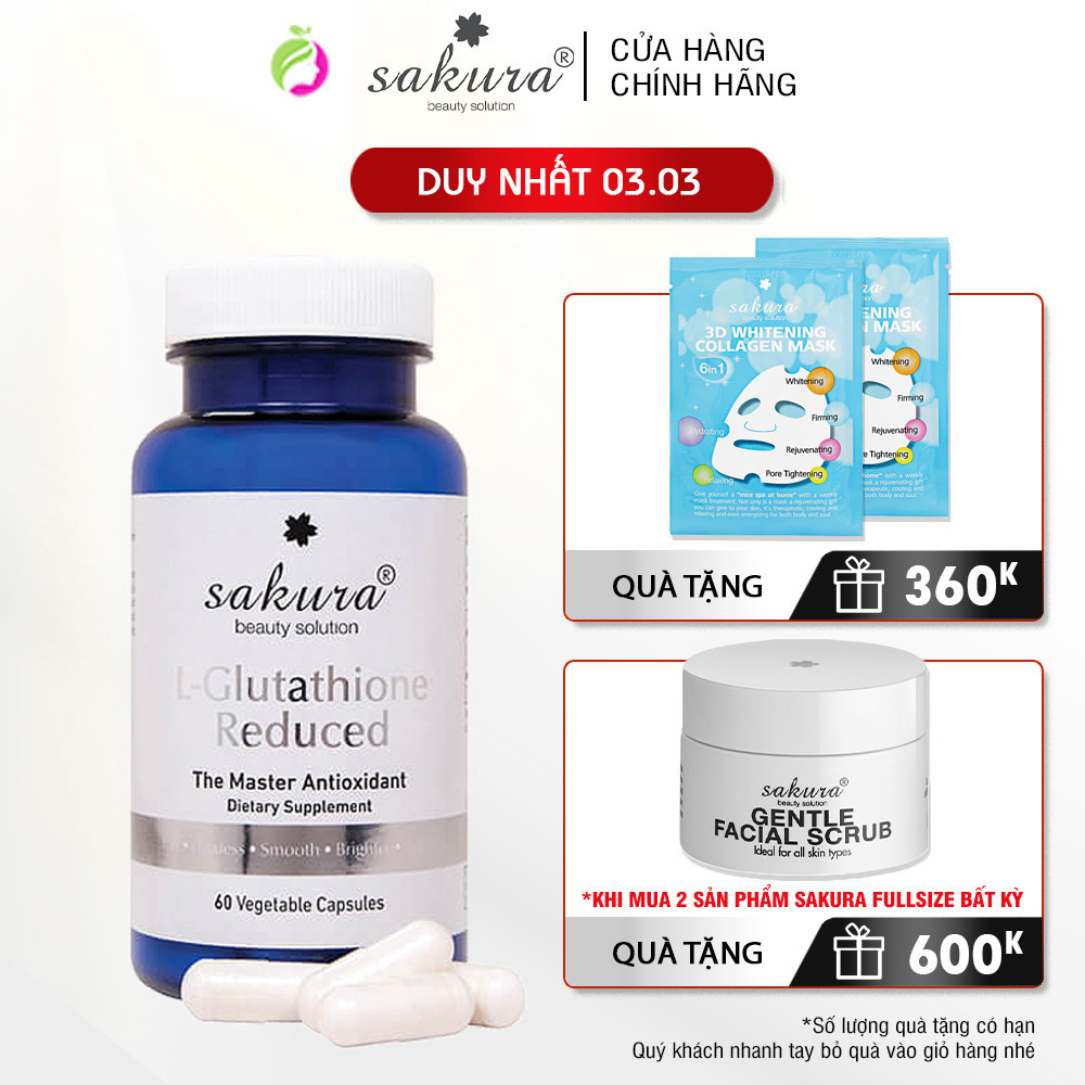 Viên uống trắng da chống lão hóa Sakura L-Glutathione Reduced 60 viên