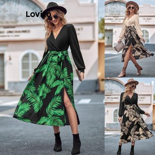 Đầm Lovito xẻ tà có thắt lưng vải thêu hoa phong cách Boho cho nữ LNL50167