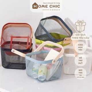 Giỏ sắt quai gỗ đựng mỹ phẩm, đồ ăn vặt, thức ăn, hoa quả, dùng decor trang trí siêu đẹp | HOME CHIC CORNER