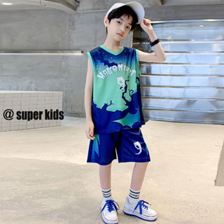 SUPER KIDS Quần áo trẻ em Nam trẻ em mặc vest trẻ em cỡ trung và lớn Đồng phục bóng rổ bé trai Đồ thể thao