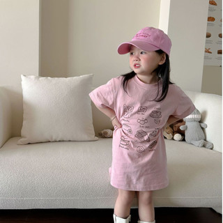  Váy thun dài vừa phải phong cách Mori cho bé gái Mùa hè Phong cách mới cho trẻ em Hoạt hình Váy ngắn tay dễ thương