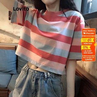 Áo thun Lovito official store họa tiết kẻ sọc phong cách thường ngày L05250 (Màu Vàng/Hồng)