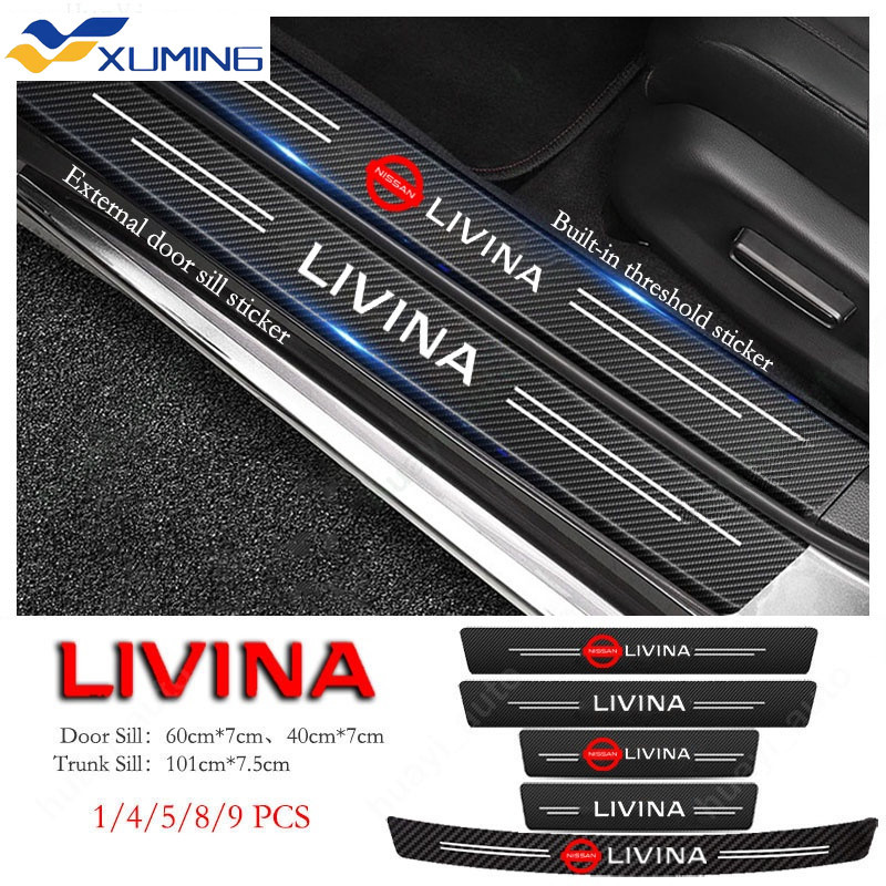 Nissan Livina Cửa Ô Tô Sill Miếng Dán Chống Trầy Xước Sợi Carbon Da Miếng Dán Bảo Vệ Thân Cây Cho Li