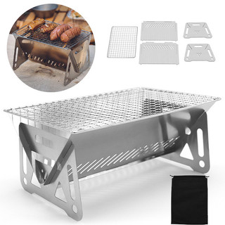 Di động gấp thịt nướng nướng bếp sưởi đa năng cắm trại bbq nướng giá lưới gỗ bếp thép không gỉ bbq nướng