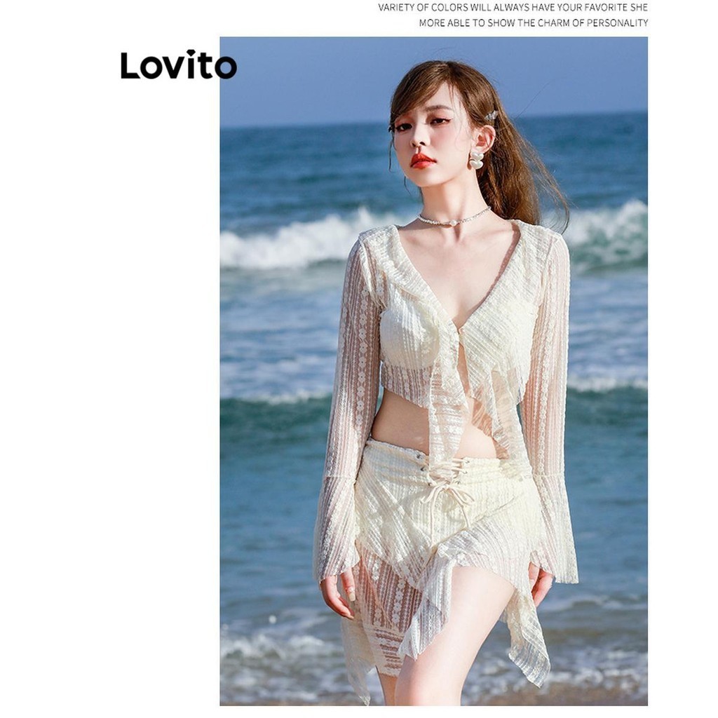 Lovito Bộ bikini ren trơn thông thường dành cho nữ LNA53190 | BigBuy360 - bigbuy360.vn