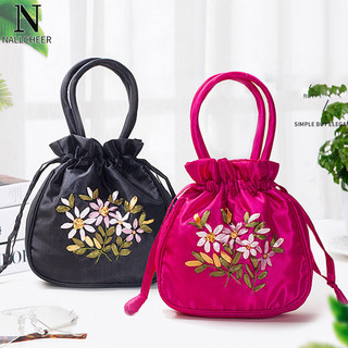 Túi xách nữ nallcheer retro thêu dây rút đồng xu clutch