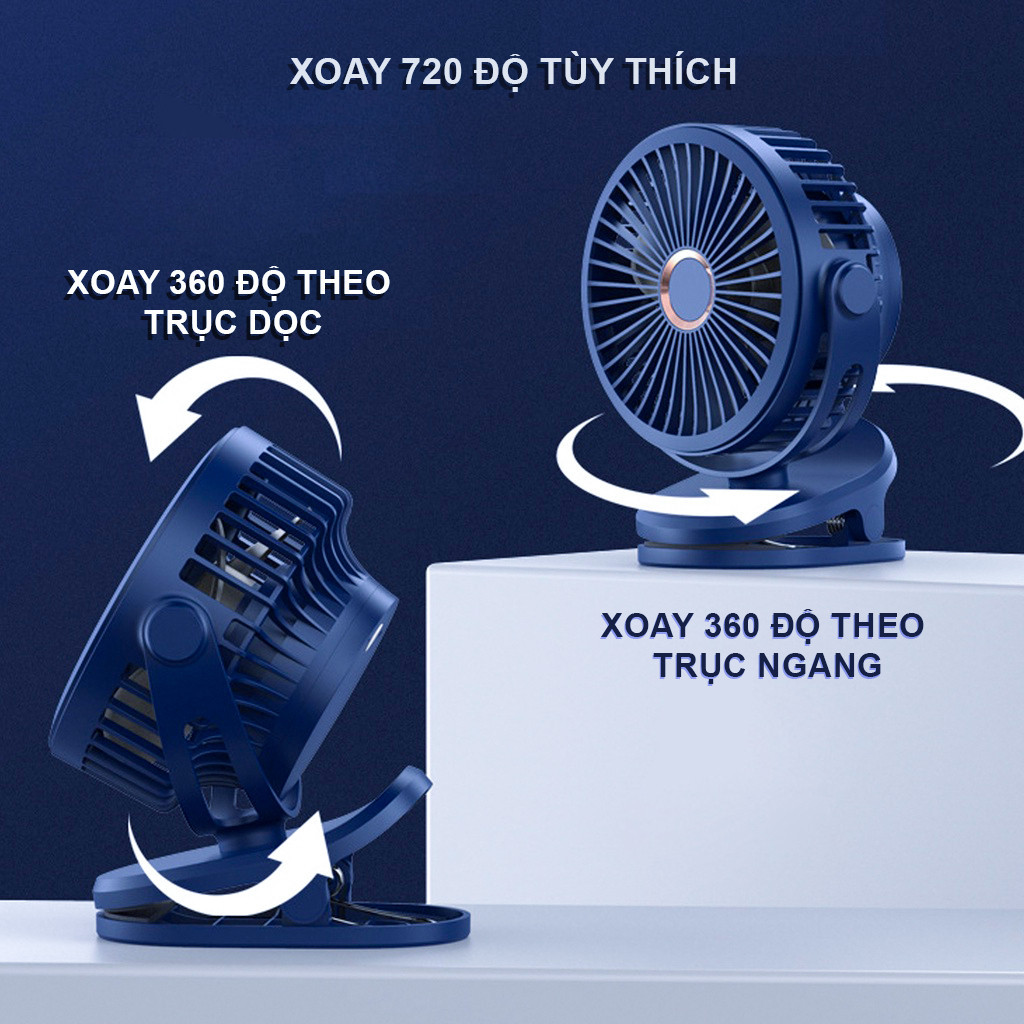 Quạt Mini Kẹp Để Bàn Cầm Tay Pin Sạc 10000 MAh, Xoay 720°, Sử Dụng Liên Tục 10 Giờ | BigBuy360 - bigbuy360.vn