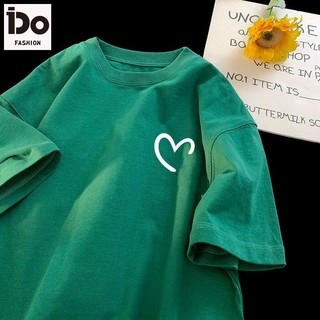 [Ido] Áo thun 100% Cotton nửa tay 220g Áo thun nửa tay Cotton nguyên chất rộng rãi dành cho nữ mùa hè Áo sơ mi đáy in hình đơn giản giản giản thường ngày phù hợp hàng đầu giữa tay