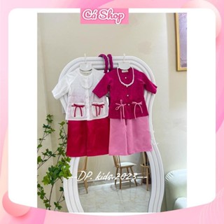 Xả Set áo bà ba gấm túi nơ BBTN + quần lụa cho bé gái mặc trung thu