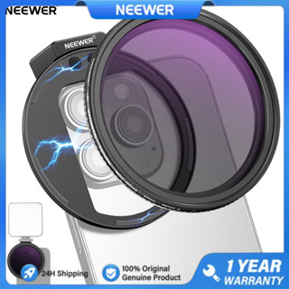 Neewer Clip On 67mm ND2-32 Bộ lọc ống kính điện thoại từ tính, Kẹp điện thoại nâng cấp có vòng chuyển đổi từ tính / Giày lạnh / Núm khóa, Bộ lọc ND biến đổi HD cho iPhone 15 Pro Max 14 13