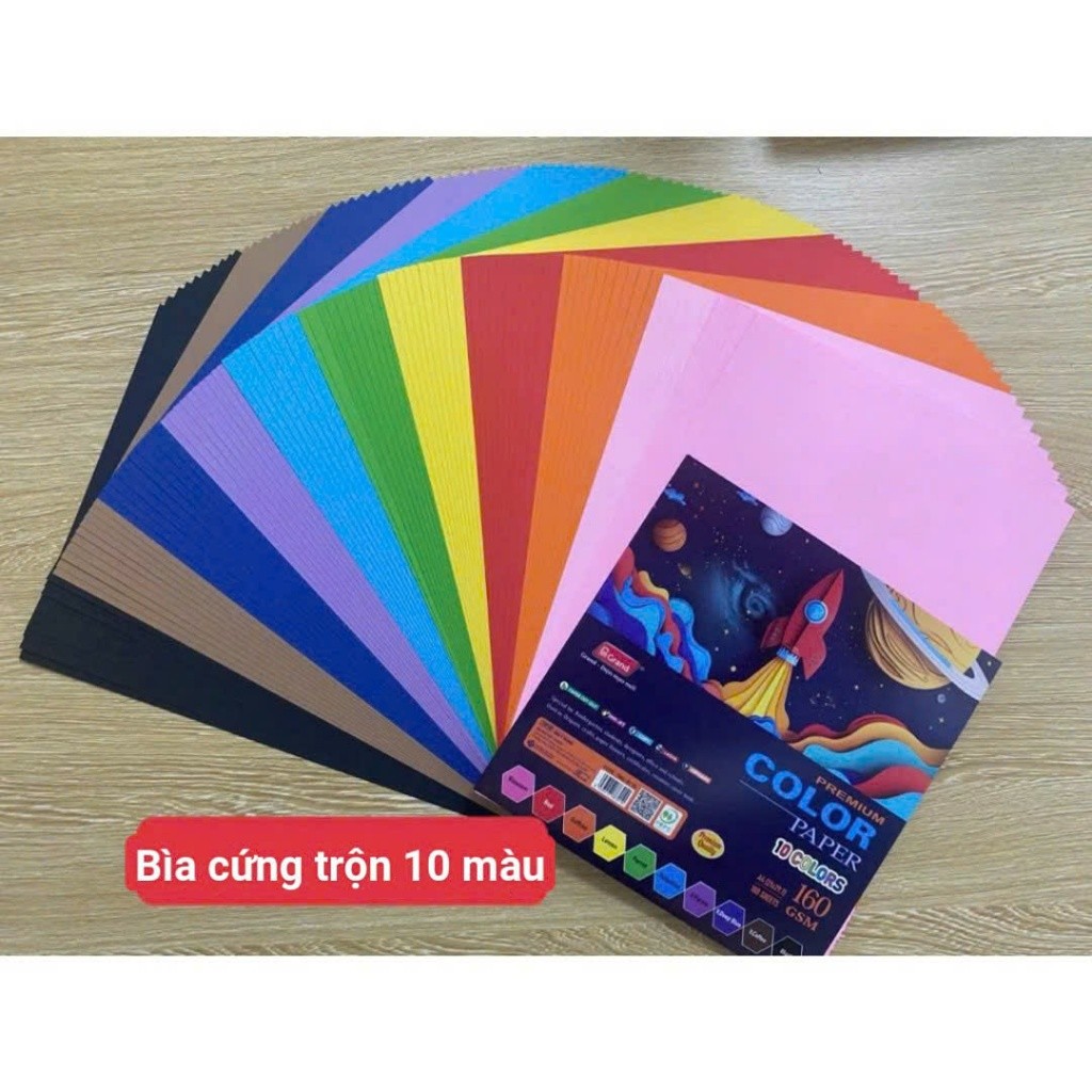 100 tờ giấy bìa cứng A4 trộn 10 màu đl 160gsm, giấy bìa A4 trộn 10 màu