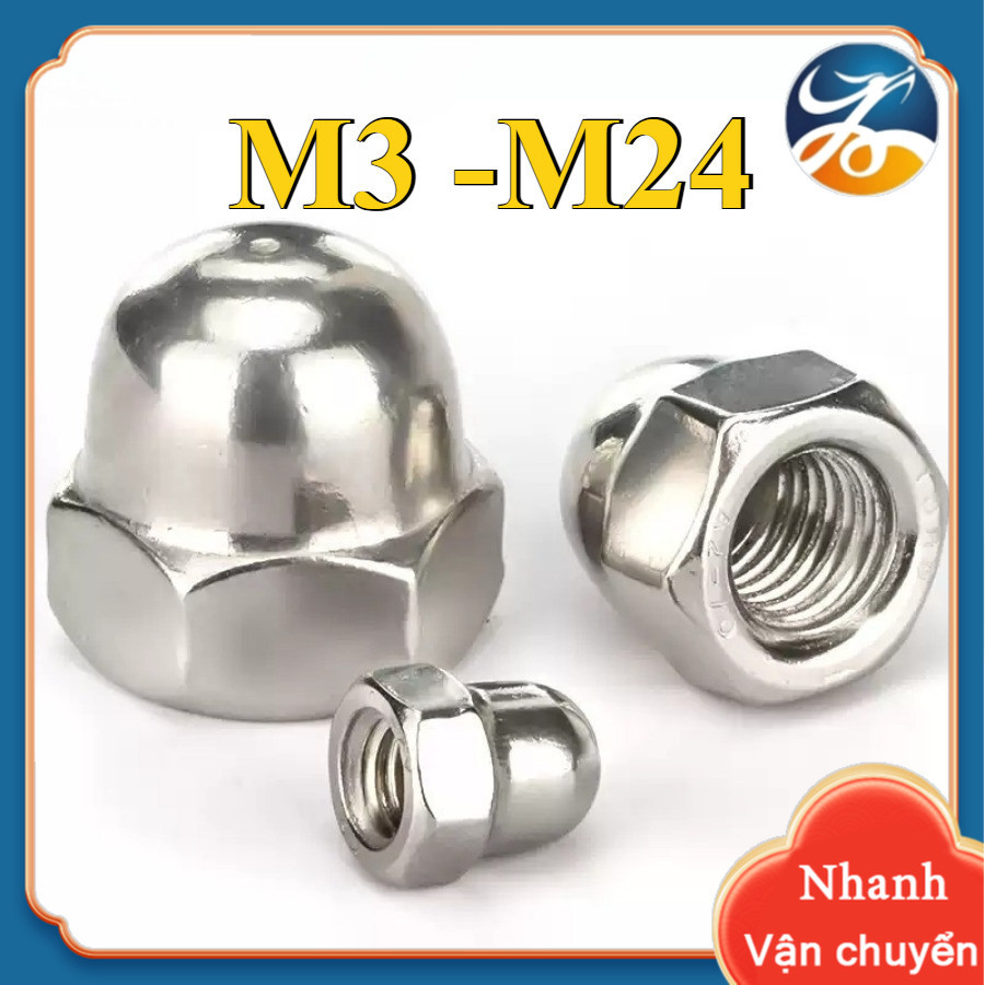 M3 / M4 / M5-M24 Tán bầu, Đai ốc mũ inox 304, đai ốc chỏm cầu [Len-DM-1]