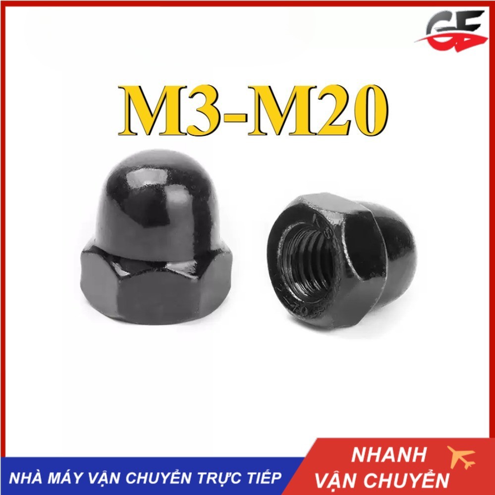 M3-M20 Đai ốc Nắp Tán bầu , Đai ốc mũ, đai ốc chỏm cầu  inox 304 Đen [GE-DM-1]