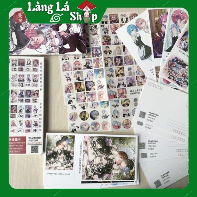 Hộp Postcard Bưu thiếp (Trọn bộ 180 Hình có Sticker) Anime/Manga Nhiều mẫu mã (SAO, Kimetsu, One Piece, Naruto, Re Zero)