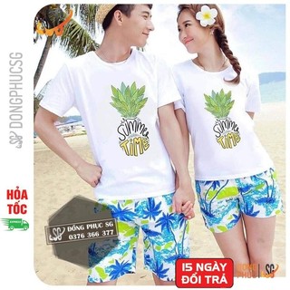 Đồ đi biển nam nữ cặp đôi set gồm áo và quần hoạ tiết nổi bật chất vải dày dặn DDB44 | DONGPHUCSG
