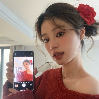 Năm Mới Hoa Hồng Đỏ Barrettes Nữ Bên Nhỏ Kẹp Năm Mới Tóc Mũ Đội Đầu Phụ Kiện Tóc Bên Bun Kẹp