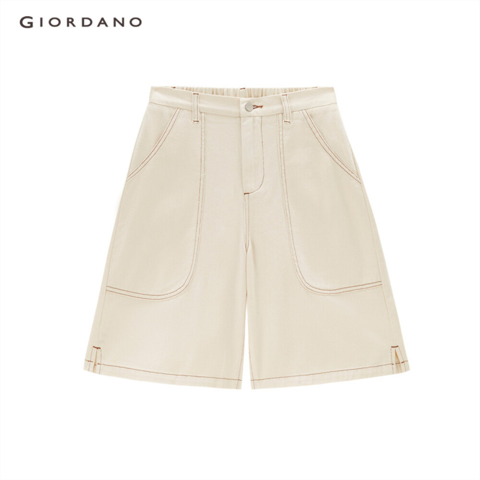 GIORDANO WOMEN Bright line half elastic waist denim shorts 18403203