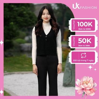 Áo Gile Cổ Tim 2 Cúc UKFAL2311001 UK Fashion Thời Trang Công Sở Nữ Chuẩn Style Hàn Quốc, Chất Vải Mềm, không xù