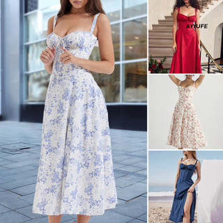 Ayyufe Nữ Thanh Lịch Treo Ren Đầm Ôm Không Tay Bandeau In Hoa Đầm Corset Thiết Kế Bên Chia Viền Midi Đầm