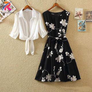 Ruidiandian Vintage In Hình Đầm Nhỏ Màu Đen Eo Cao Không Tay Chữ A Đầm Hai Mảnh Cho Các Bữa Tiệc Đi Biển Ngày Lễ S-3XL 35-60kg