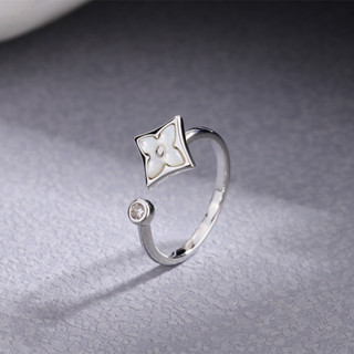 Ngọt Ngào Bốn Lá Cỏ Ba Lá Vỏ Trắng Kim Cương Mở Nhẫn Cao Cấp Tất Cả Trận Đấu Thời Trang Nhẫn Thép Titan Trang Sức Bé Gái Phụ Kiện