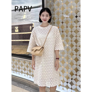 Đầm ngắn tay thêu hoa cổ tròn sang trọng Papv Chic 1819