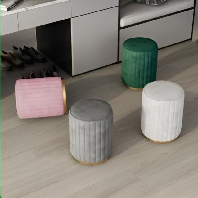Ghế đôn sofa bọc nỉ nhung, ghế đôn sofa tròn, ghế đôn bàn trang điểm decor chân sắt