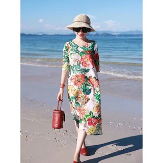 Váy Đi Biển Bán Chạy Giả Băng Lụa Đầm Phong Cách Mới Bao Da Thịt Ôm Hơn Nhìn Phiên Bản Hàn Quốc Váy Béo Em Gái Rời