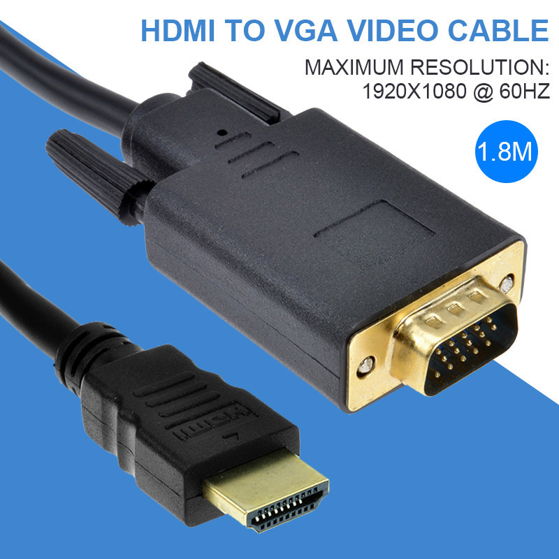 1.8m HDMI 19 Pin Sang VGA 15 Pin Màn Hình Tivi Video Adapter Cáp Cho PC Laptop