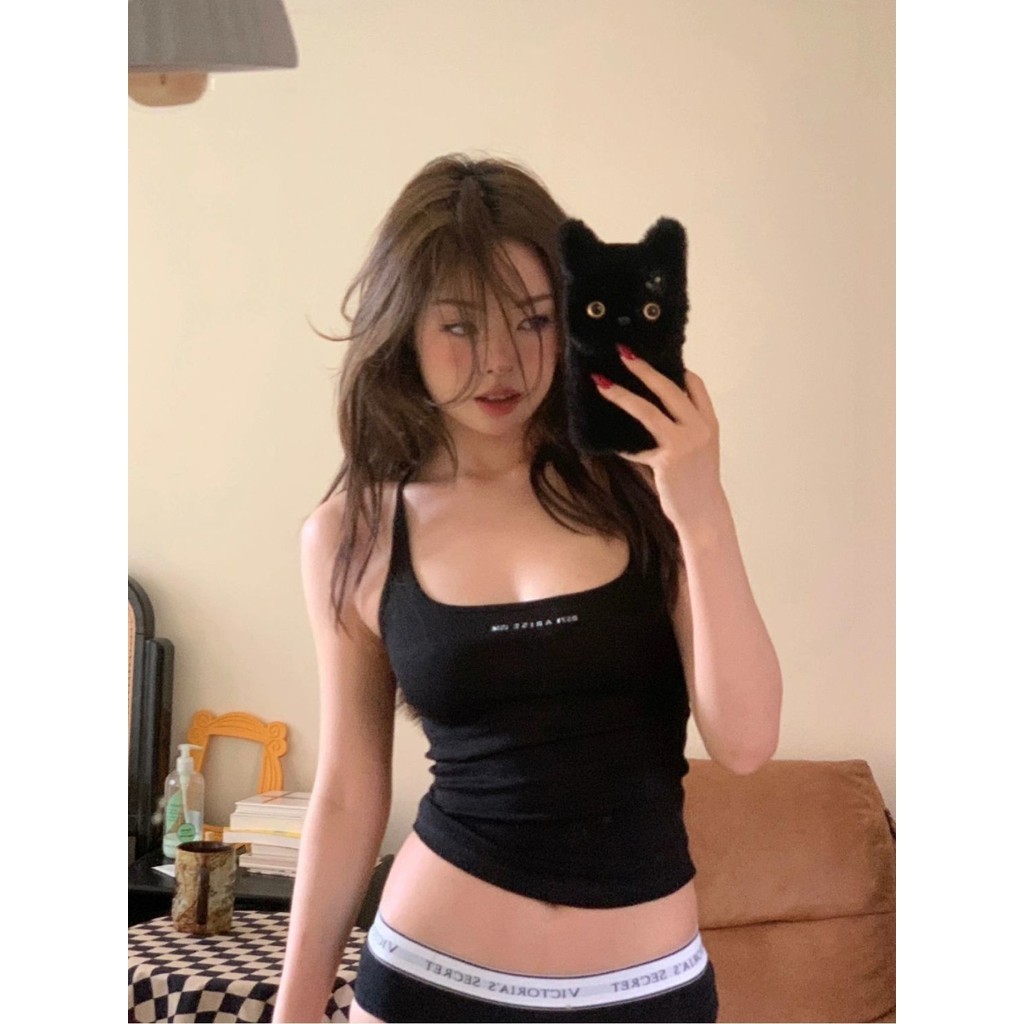 Mùa hè Mỹ Retro Đường Phố Gợi Cảm Hot Girl Skinny Ngắn Tay Sling Top Nữ
